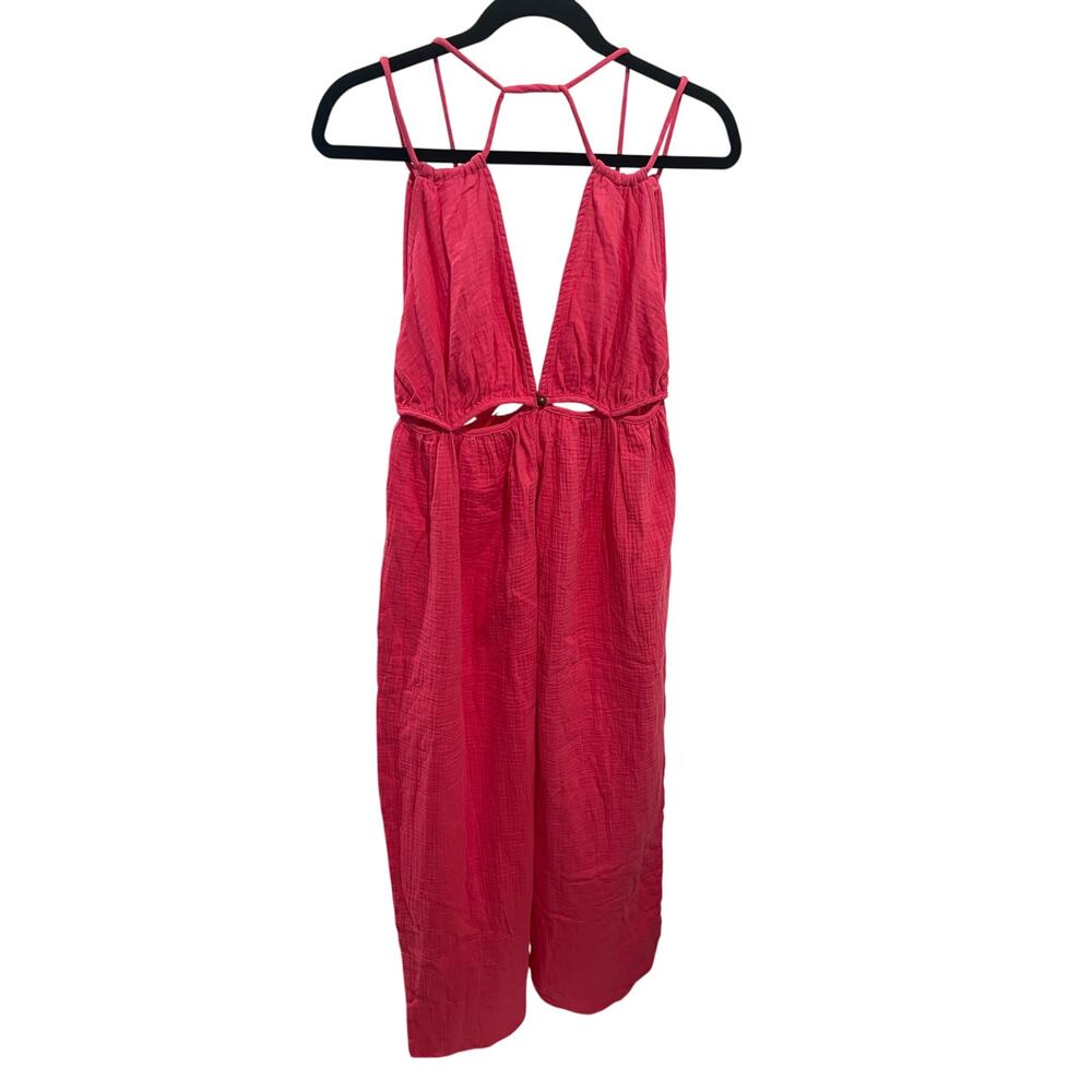 BlueVELVET jumpsuit V-neck, halter-straps-criss-cross back, side cut-outs S Nwt - Picture 3 of 3